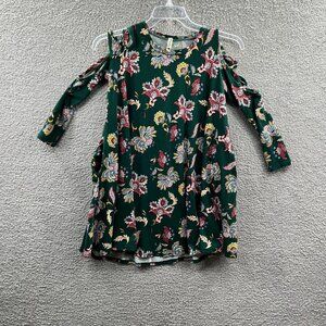 Pomelo Womens Tunic Top Medium Green Floral‎ 3/4 Sleeve Pullover Shirt